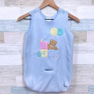 Quiltex Vintage Soft Fleece Wearable Blanket Sleep Sack Blue Bear Balloons Baby
